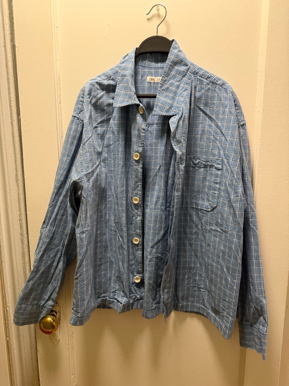 Zara Blue Plaid Casual Button-Down Shirt